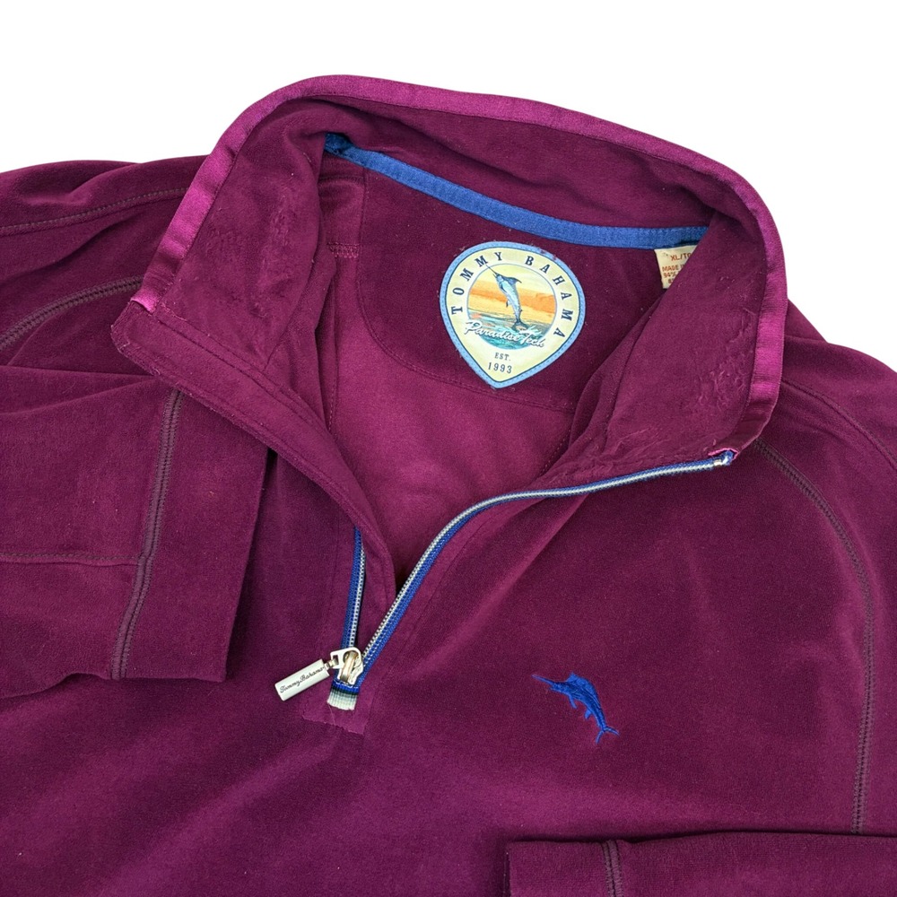 Tommy Bahama Pullover Mens XL Burgundy Paradise Tech Quarter Zip Marlin Logo